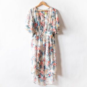 Liberty Love Coverup Kimono Sheer High Low Ruffle Tropical